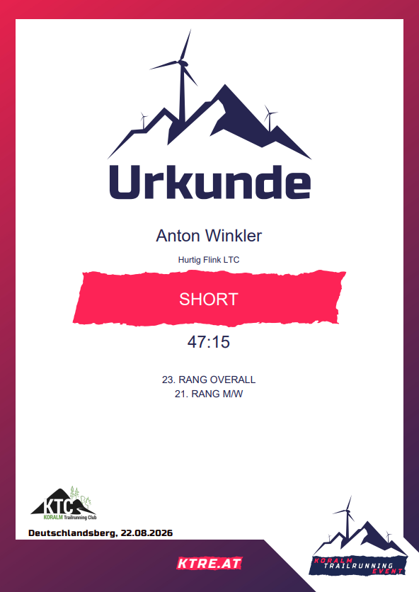 Urkunde von Anton Winkler als Steirischer Meister im Berglauf 2026